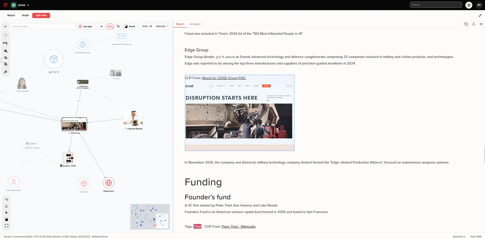 A graph with page and image nodes on the left, and a report with clipped images and text on the right.